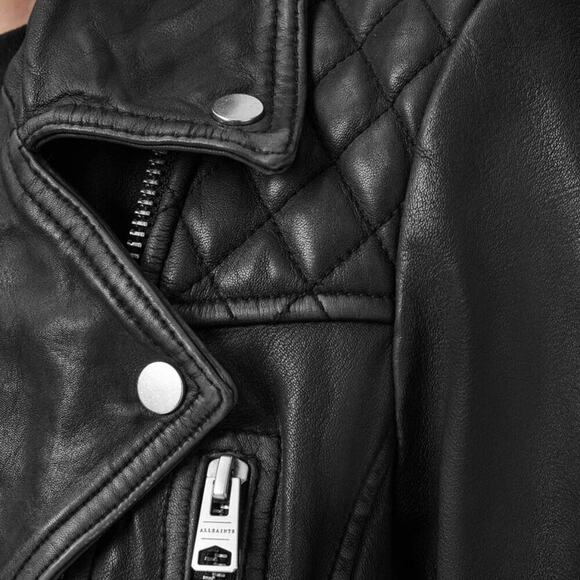 AllSaints Cargo Distressed Leather Biker Jacket Black/Gray EU 34, US 2 - Picture 11 of 14